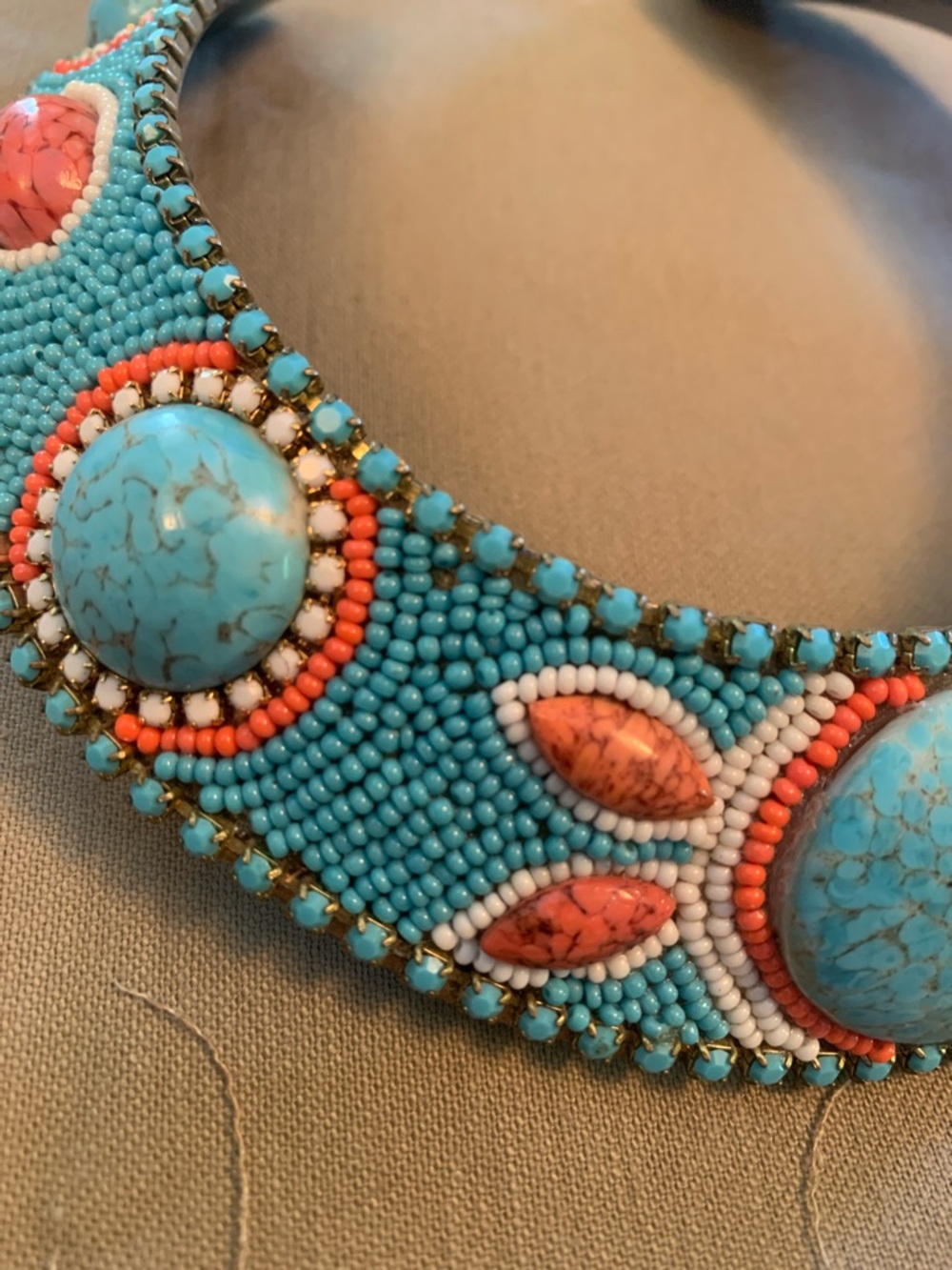 Turquoise and Coral Beaded Statement Collar Necklace - Picture 8 of 12